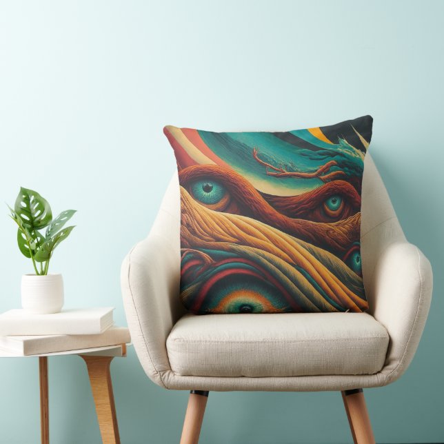 Surreal Colourful Abstract Eye Landscape Digital  Throw Pillow (Chair)