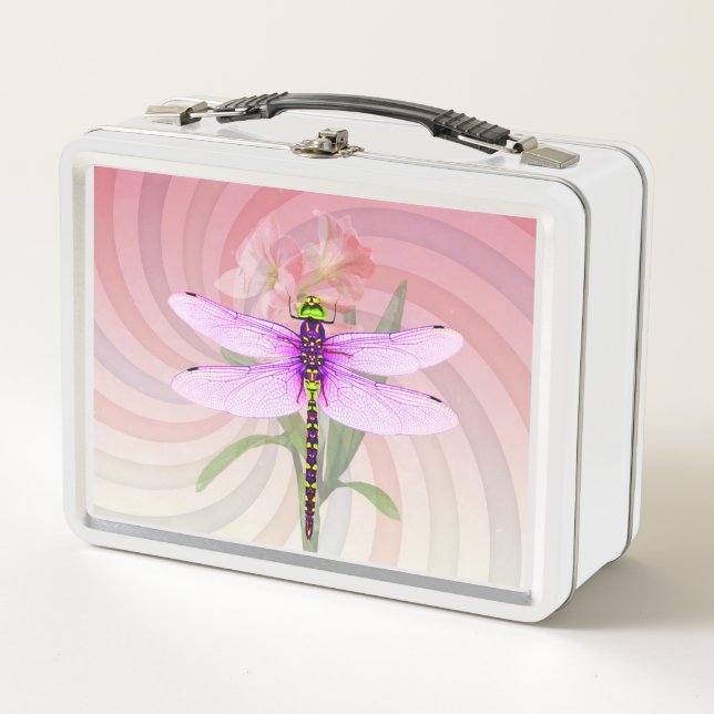 Surreal “Cool 60’s Theme Dragon Fly” Metal Lunch Box (Front)