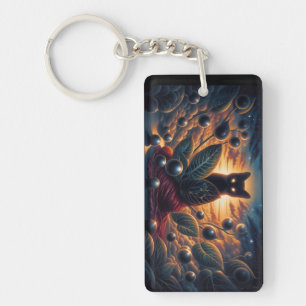 Surreal Cosmic Cat with Glowing Eyes and Stars Keychain