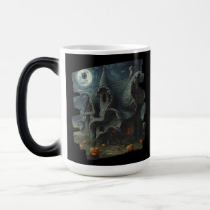 Surreal Creepy Haunted House with Pumpkins & Moon Magic Mug