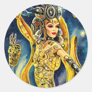 Surreal Cyborg robot Woman Space Fantasy Sci Fi Classic Round Sticker