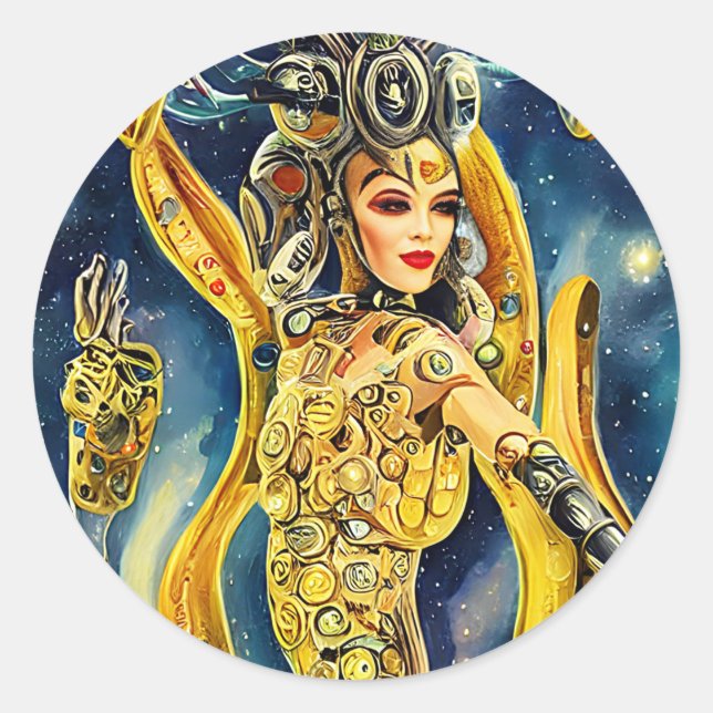 Surreal Cyborg robot Woman Space Fantasy Sci Fi  Classic Round Sticker (Front)