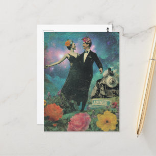 Surreal Dancing People Adventure Collage Train Postcard