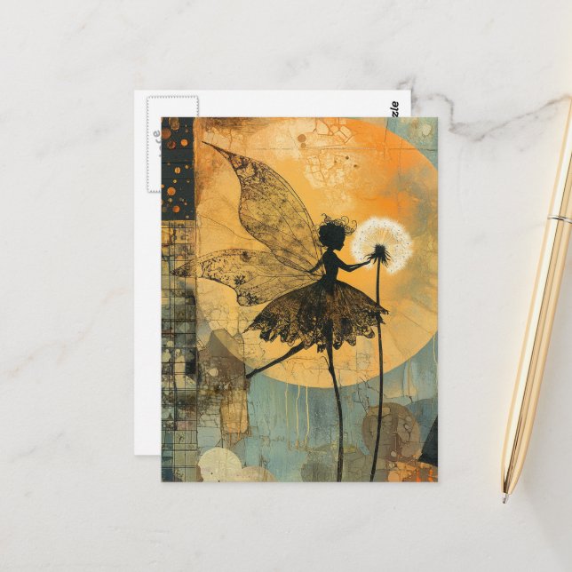 Surreal Dandelion Fairy Postcard (Front/Back In Situ)