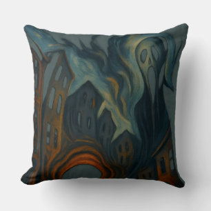 Surreal Dark Cityscape Art Ghostly Figure Painting Throw Pillow