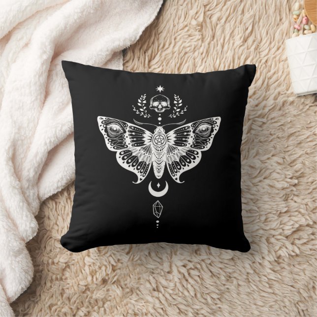 Surreal dark skull moth throw pillow (Blanket)