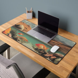 Surreal Desert and Lake with Goldfish Desk Mat
