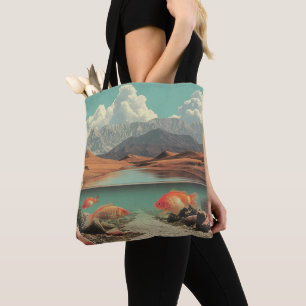 Surreal Desert and Lake with Goldfish Tote Bag