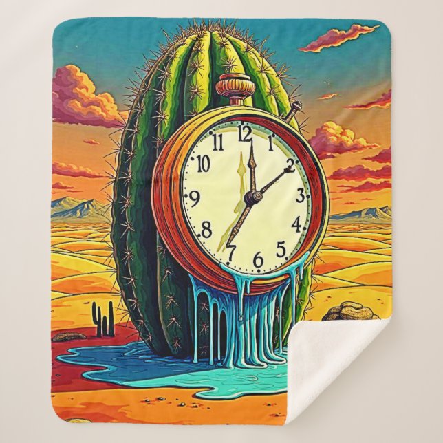 Surreal Desert Clock Art Sherpa Blanket (Front)