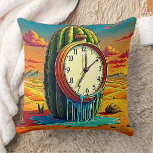 Surreal Desert Clock Art Throw Pillow