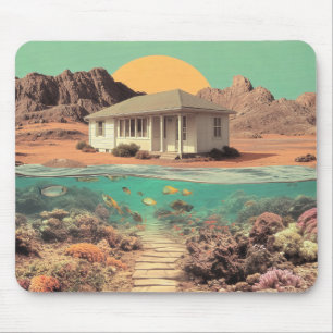 Surreal Desert House with Underwater Reef Mouse Pad