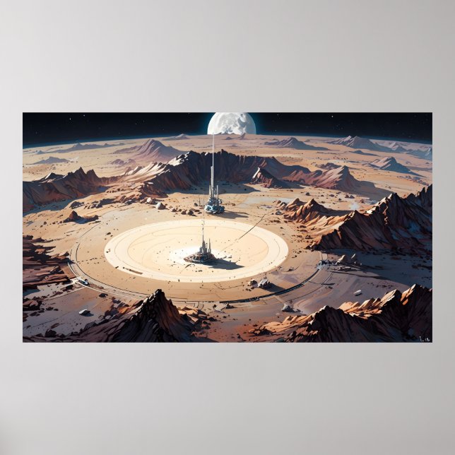 Surreal Desert Oasis with Sci-Fi Structure Poster (Front)