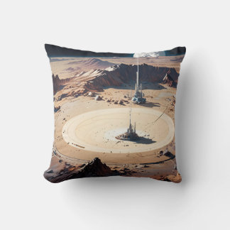 Surreal Desert Oasis with Sci-Fi Structure Throw Pillow