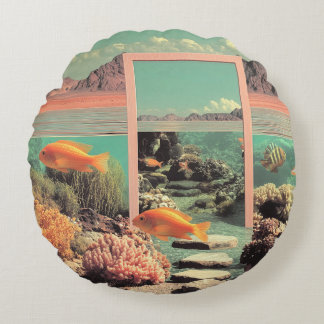 Surreal Desert Ocean with Door Round Pillow