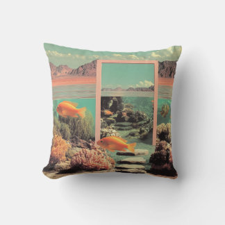 Surreal Desert Ocean with Door Throw Pillow