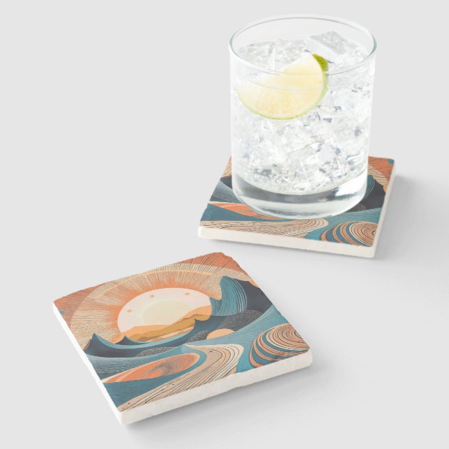 Surreal Desert Sunset Abstract Stone Coaster (Side)