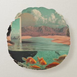 Surreal Doorway in Desert with Underwater Round Pillow