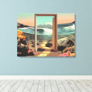 Surreal Doorway Opening to Ocean with Coral Reef Canvas Print