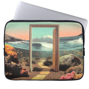 Surreal Doorway Opening to Ocean with Coral Reef Laptop Sleeve