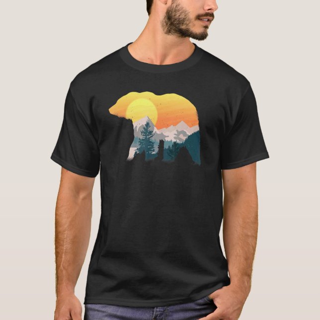 Surreal Double Exposure Of A Bear With Mountains S T-Shirt (Front)
