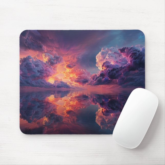 Surreal Dramatic Clouds With Fiery Sunset Mouse Pad (With Mouse)