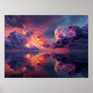 Surreal Dramatic Clouds With Fiery Sunset Poster