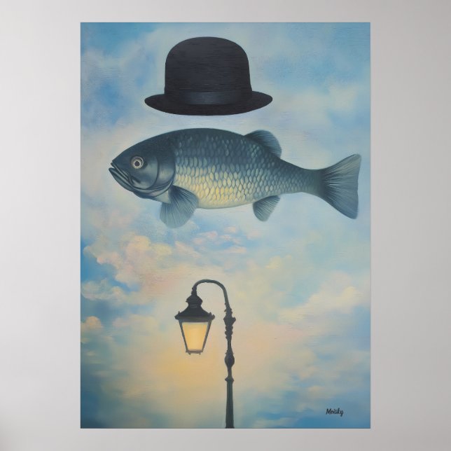 Surreal Dreamscape Fish with Bowler Hat Poster (Front)