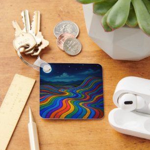Surreal Dreamscape Moonlight Rainbow Land Keychain