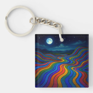Surreal Dreamscape Moonlight Rainbow Land Keychain