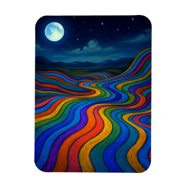 Surreal Dreamscape Moonlight Rainbow Land Magnet (Vertical)