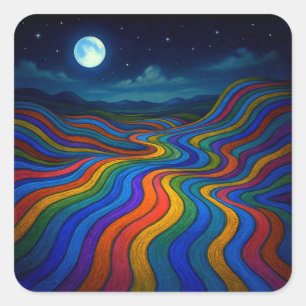 Surreal Dreamscape Moonlight Rainbow Land Square Sticker