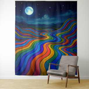 Surreal Dreamscape Moonlight Rainbow Land Tapestry