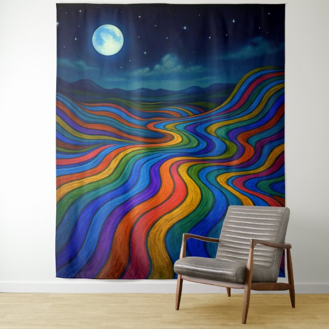 Surreal Dreamscape Moonlight Rainbow Land Tapestry (In Situ)