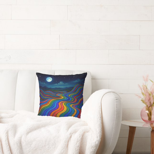 Surreal Dreamscape Moonlight Rainbow Land Throw Pillow (Couch)