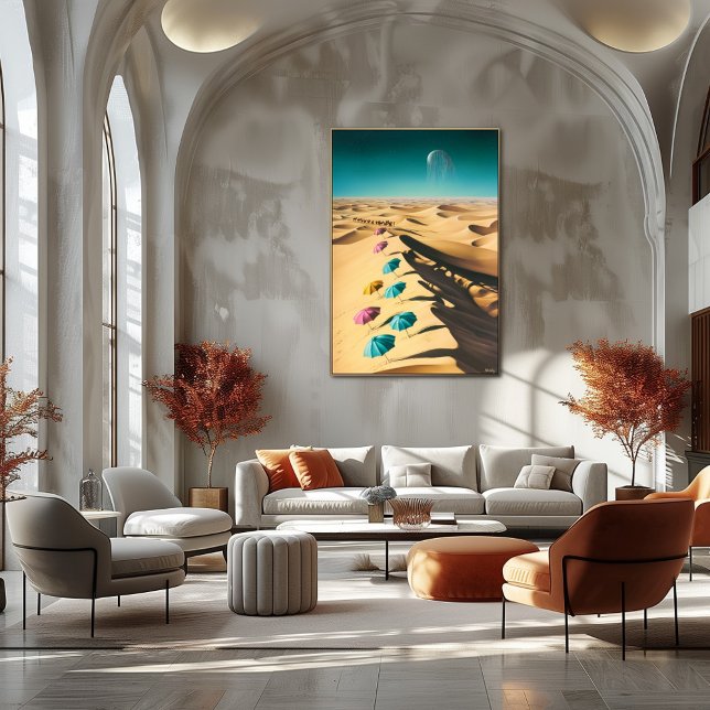 Surreal Dreamscape of Colourful Umbrellas in Deser Poster (Creator Uploaded)