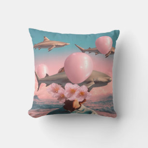Surreal Dreamscape with Sharks and Balloons Throw Pillow