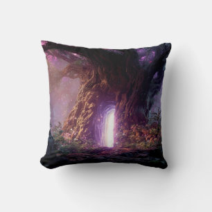 Surreal Enchanted Tree With Glowing Portal Throw Pillow