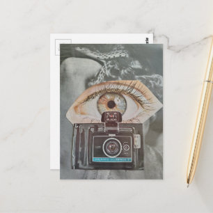 Surreal Eyeball and Snake Retro Camera collage art Postcard