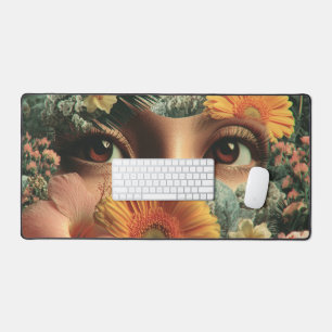 Surreal Eyes and Flowers with Butterflies Desk Mat