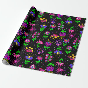 surreal eyes floral fantasy flowers whimsical wrapping paper