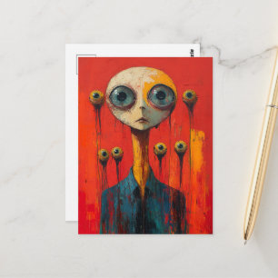 Surreal Face With Several Eyes Postcard