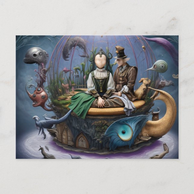 Surreal Faceless Girl on a Magic Boat Postcard (Front)