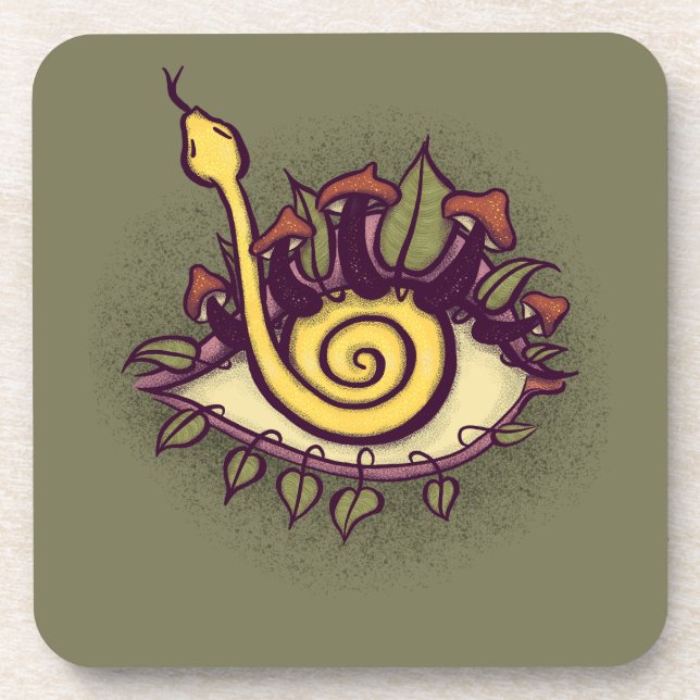 Surreal Fall Eye Snake and Mushroom - Weird Nature Coaster (Front)