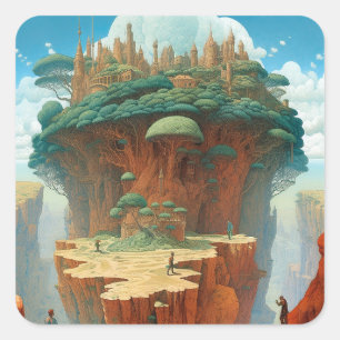Surreal Fantasy City Square Sticker