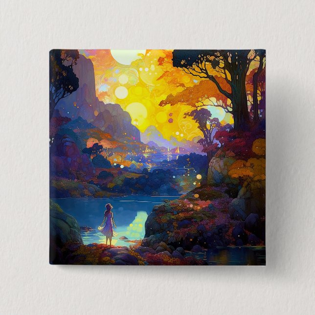 Surreal Fantasy Landscape Art 2 Inch Square Button (Front)
