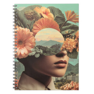 Surreal Female Portrait with Floral Elements Notebook