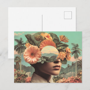 Surreal Female Portrait with Floral Elements Postcard