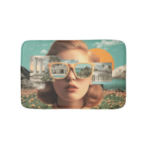 Surreal female portrait with retro sunglasses bath mat