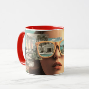 Surreal female portrait with retro sunglasses mug