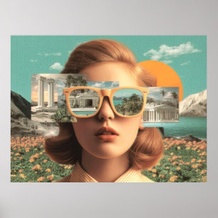 Surreal female portrait with retro sunglasses poster